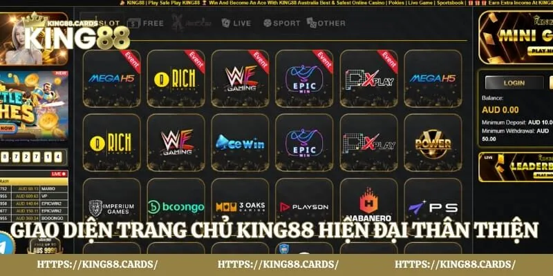 Giao diện trang chủ King88 hiện đại thân thiện với người dùng